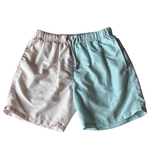 Franks Seersucker Swim Trunks Blue Pink Striped Size Medium - Picture 2 of 11